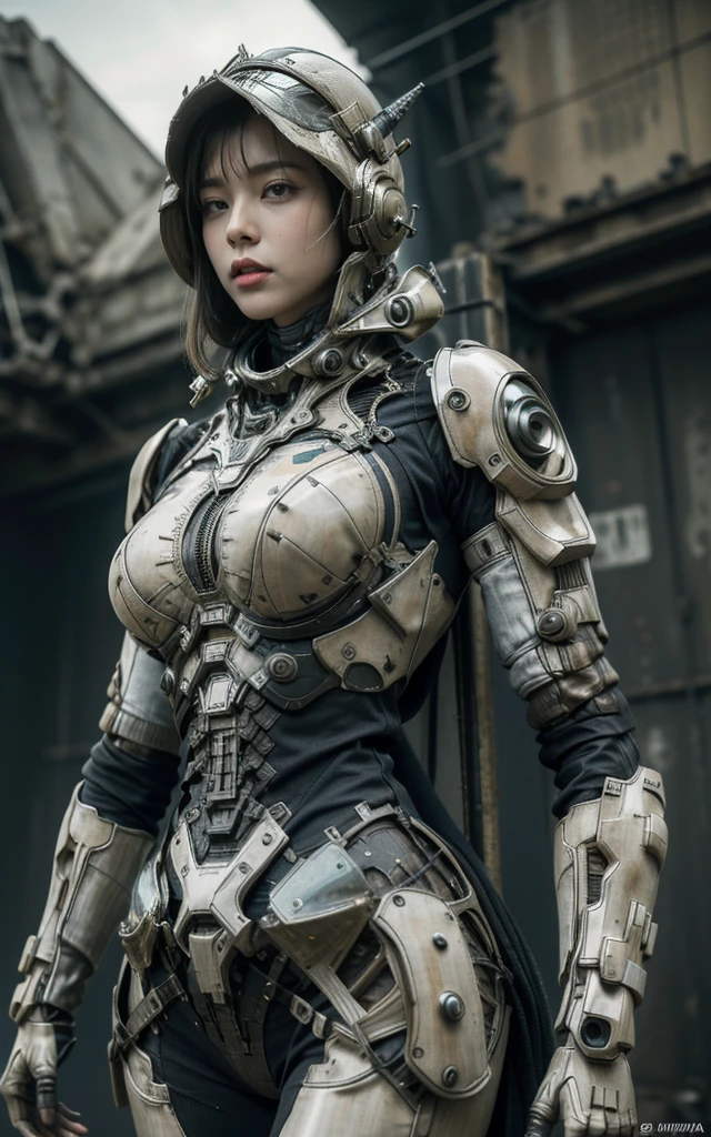 Ultra-high resolution，High-resolution details，reality，Outstanding，Jean Giraud, Wasteland of Doom, (woman, techwear is stylish and extremely beautiful:1.4),White tight mecha (Intricate details, masterpiece, best quality:1.4) , nicholmory style, Dystopian style, desolate, After the apocalypse, depressed, drama, Very detailed content, Looking at the audience, Dynamic poses, Dynamic camera angles,