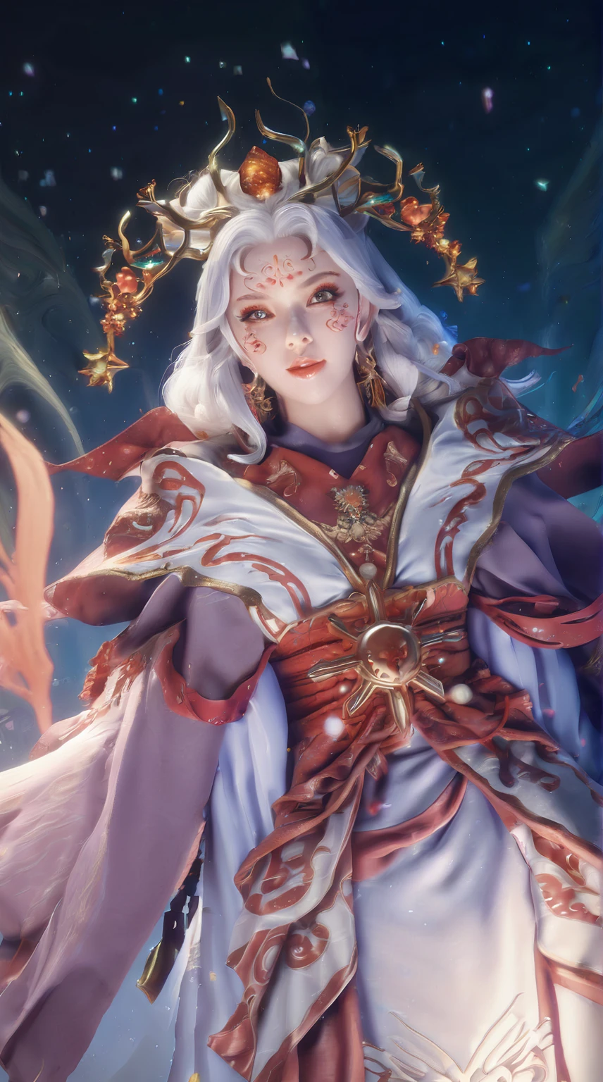 a close up of a woman with a white hair and a red and white outfit, onmyoji detailed art, onmyoji portrait, onmyoji, white haired deity, beautiful celestial mage, ne zha from smite, portrait knights of zodiac girl, heise jinyao, extremely detailed artgerm, astri lohne, inspired by Ju Lian