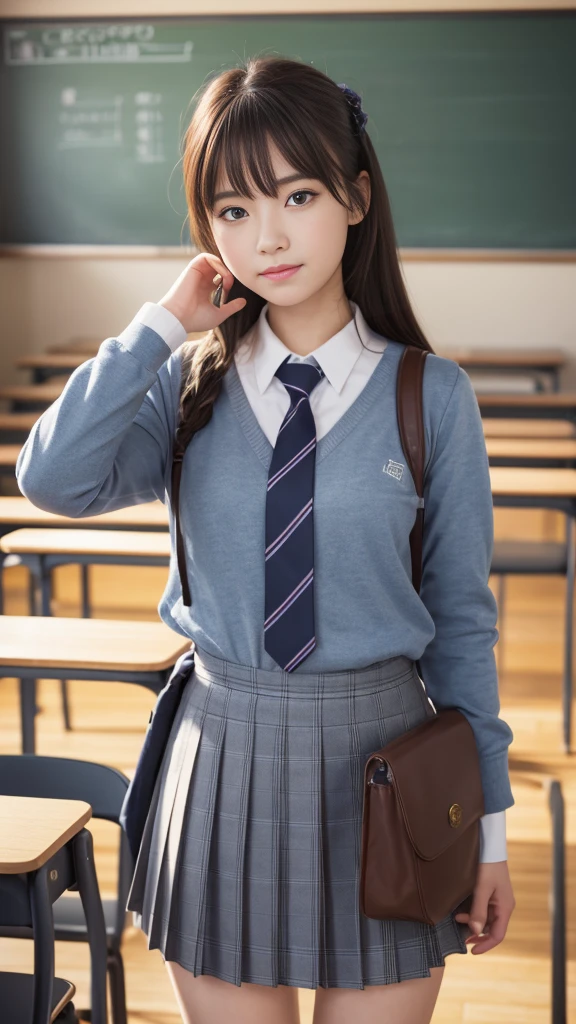 Very detailedな CG Unity 8k 壁紙, Highest quality, Very detailed, Tabletop, Realistic, Like the picture, Very detailedなかわいい女の子, Age 18, ,, Upper Body , ,Huge ,iris,schoolgirl、uniform、School classroom