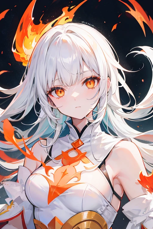 white  hair、Orange Eyes、ember、White Dress