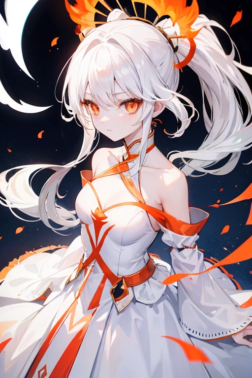 white  hair、Orange Eyes、ember、White Dress