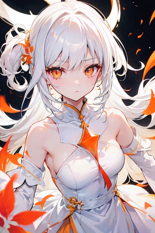 white  hair、Orange Eyes、ember、White Dress