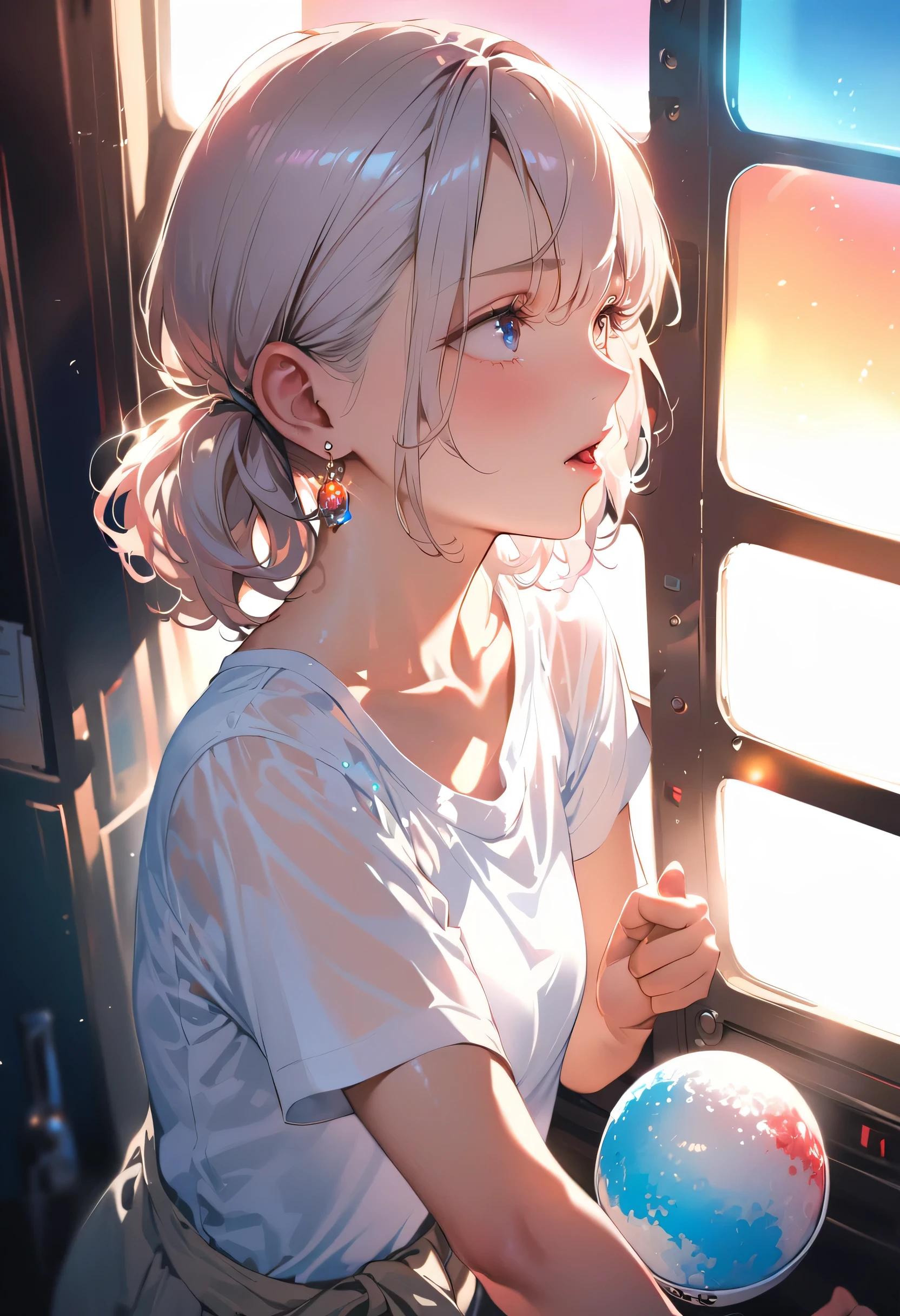 masterpiece, Highest quality, (((Eating shaved ice makes me feel refreshed)))、(((I shut my eyes tightly and scream in pain)))、Raising awareness, Sax Blue, Platinum Earrings, Platinum Necklace, White Dress, One Girl, cute, (Dynamic Lighting:1.2), Cinema Lighting, Delicate facial features, Detailed eyes, Sharp pupils, Realistic student, Written boundary depth, ボケ Written boundary depth, Sharp focus, (Very detailed, bloom, Shine:1.4), Lots of little gems, (((short_hair))),　Twin tails、Earrings、Parted front hair、銀hair、Upper Body、Ultra close-up footage、She wears a see-through tank top.The top is transparent up to the chest.、See-through design。The bottoms are a very short navy blue pleated skirt.、Fits snugly around the waist。The background is simple white.、this、The text is easier to see.。The light source is a soft light from the front....、The overall atmosphere is bright and clean....。