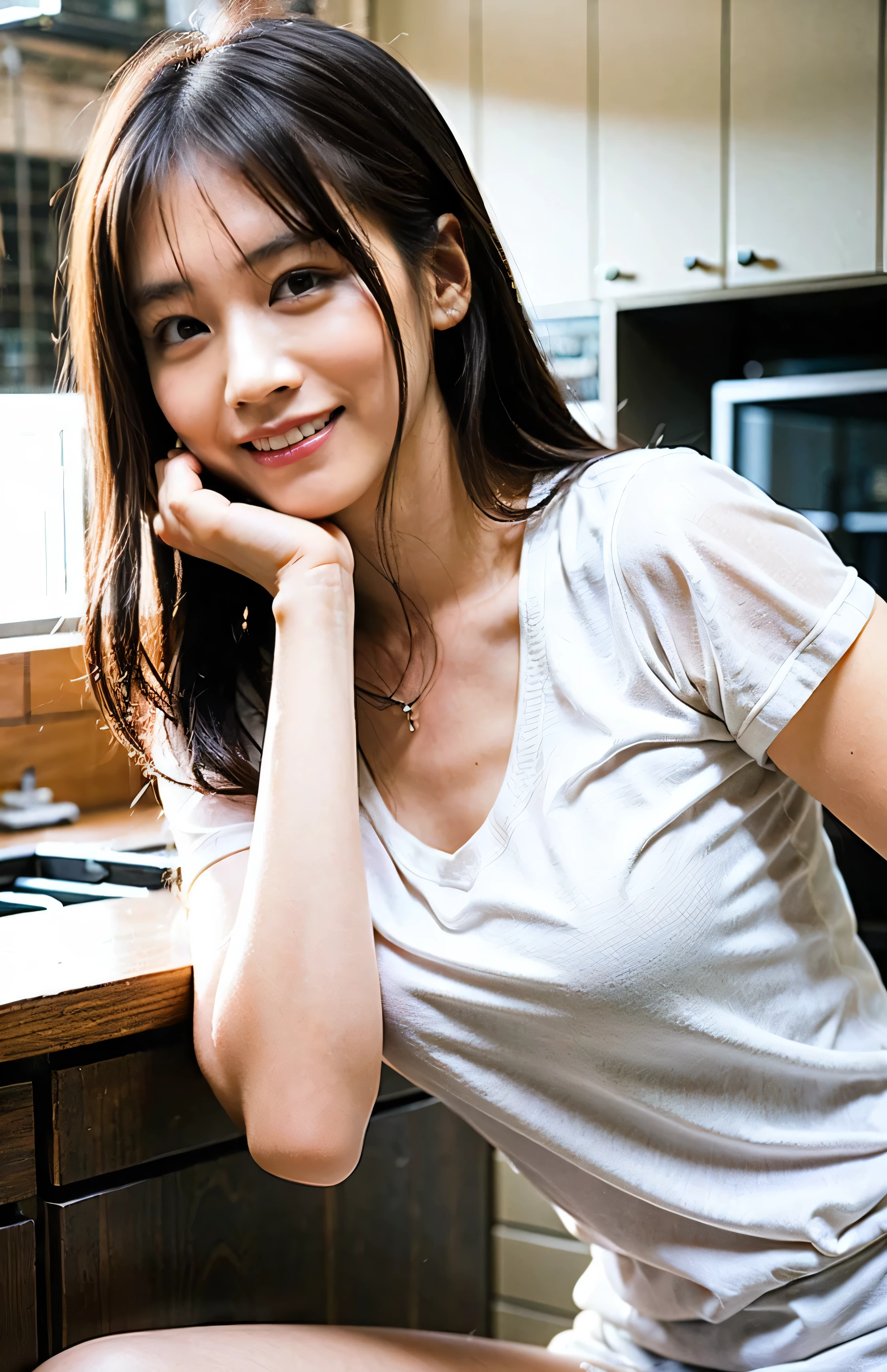 smile、kitchen、Wet hair、Cute gestures、During sex、Take a break'On one chin'hand of、Medium Short Hair、Sleeveless、Woman standing on a boat、Light brown hair、Elegant hairstyle、Blue Eyed Woman、A woman with a cute upward gaze、When the sky gets dark、The gentle light of the ship shines、When the sun goes down the sky turns red、Tight clothing that shows your body lines、、Elegant navy blue summer knit、Elegant black summer sweater、belt、Short skirt、Dress elegantly着こなす、Luxury Bagedium Shorthair:1.4))、Skyscrapers seen across the sea、Manhattan Island is visible offshore、Woman on a sightseeing boat、、The sun shines on her、Light brown hair、Light brown hair、The sky was dyed red、There are clouds、private's cute、An elegantly dressed woman is sitting on a boat and watching the sunset、Her ample breasts are obvious even through her clothes..、The shining sun is so beautiful、Dusk is approaching、Lens flare、You can see the sunset、((Sunlight reflecting off the ocean、Ocean View、The sun shines on the ocean、'beautiful.、Small earrings、private'evening、Birds are also flying、、Brown Hair Color、Tying up hair、The woman is on the right:1.4))、High-quality leather belt、Shiny clothes、Light beige hair color、Background Blur、Braid only the front hair、Light brown hair、{{Cowgirl Shot}}、((Close-up shot from the waist up、Ample breasts:1.4))、Smile、Silk clothing、Ample breasts that can be seen even through clothes、Braid only the front hair、Cowboy Shot、Gorgeous white collared silk shirt and brown skirt、Dress elegantly、Luxury Bags、A lovely smile、((Ample breasts))、Full body photo、ring、Short skirt、Tuck your hair behind one ear、Silver Necklace、smile、 Elegant ponytail、Caustics、Highly detailed photos、Very beautiful and ideal short hair、Super no makeup、(8k、RAW Photos、Highest quality、masterpiece:1.2)、(Realistic、Realistic)、1 girl、((Medium Short Hair、Looking into the camera:1.4))、Hair blowing in the wind