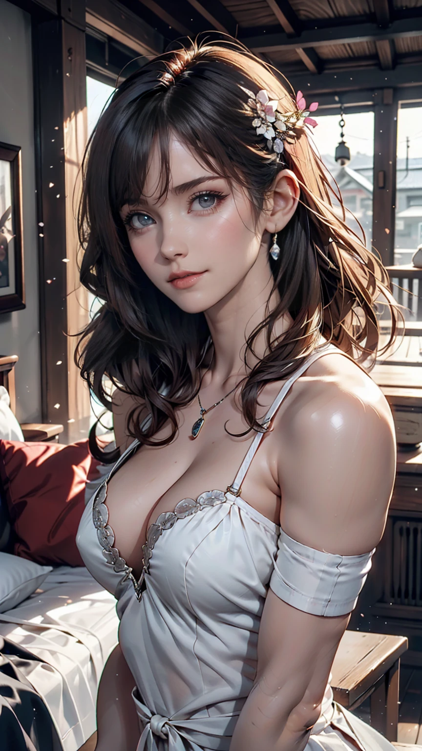 (masterpiece, Highest quality, Very detailed, High resolution, Absurd, best ilroomnation, In detail, bloom, 顔of照明, 最高of照明, In detailed beautiful eyes, Shiny Hair , Perfect Face, 光沢ofある肌), Are standing, Outdoor, depth_of_Field, Dawn, Daytime, whole body, オランダof_angle, street,, room_singer, hair ornaments, 黒ofチョーカー, 星ofネックレス、クロスホルターネックofトップス、ロング丈ofプリーツスカート、Silver accessories on the wrist、Sexy proportions、Narrow waist、リアルな形状of乳房(Hanging down due to gravity)