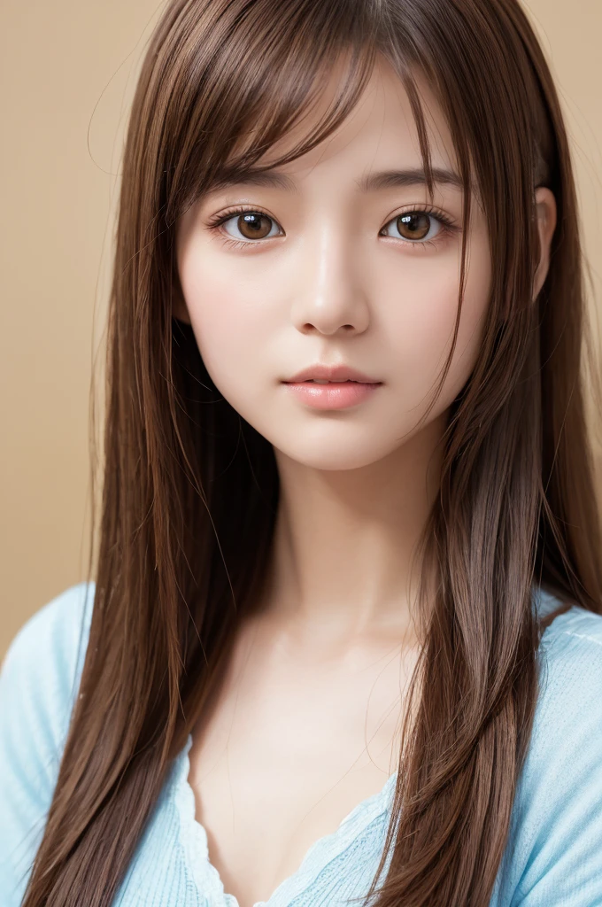 (High resolution:1.3), (16K, Realistic, RAW Photos, Best image quality: 1.4), Japanese, (One Girl), Beautiful Face, (Lively Faces), (Brown Hair、Long Hair:1.3、straight:1.3), (Brown Eyes 1.3), Beautiful Hairstyles, Realistic eyes, 美しくAttention to detail目, (Realistic Skin), Beautiful skins, Charm, 超High resolution, Surreal, Attention to detail, Golden Ratio, Highly detailed cute girl,(20-year-old)