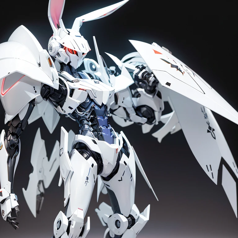 A rabbit-themed bipedal robot、Core in the chest、Neon Light、Armor is glossy white、Ninja taste、cute、simple、Skeleton-themed body、