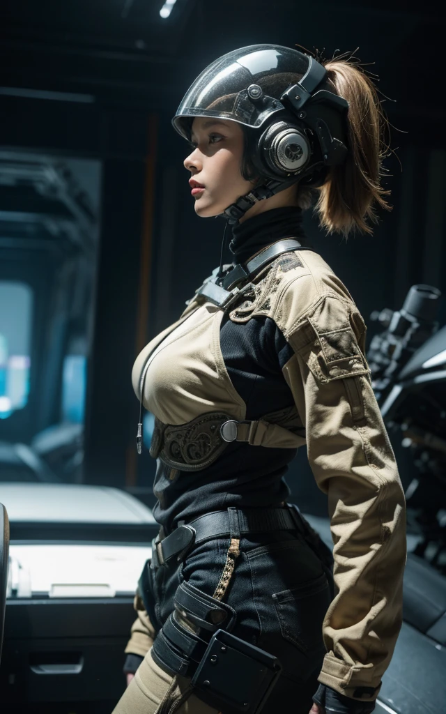 Ultra-high resolution,High-resolution details,reality,Outstanding,Jean Giraud, Wasteland of Doom, (woman, techwear is stylish and extremely beautiful:1.4),White tight mecha (Intricate details, masterpiece, best quality:1.4) , nicholmory style, Dystopian style, desolate, After the apocalypse, depressed, drama, Very detailed content, Looking at the audience, Holding heavy weapons in both hands,Without helmet,No hat,Dynamic poses, Dynamic camera angles,