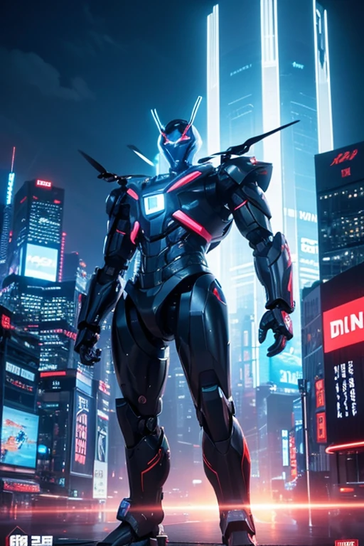 Giant humanoid robot。Run。
cyber cityscape。
Lens flare。
Streaks。
Neon Signs。
typography。
Protect against crime。
The drone is flying。Bloom, Dithering, scan lines, Anaglyph, Cinematic light effects, Godley, reflected light,