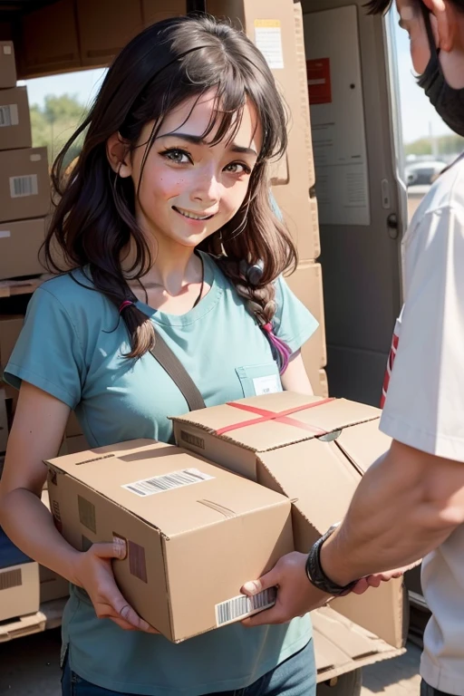 SCENE 1: [0-5 seconds]
Images: People smiling while delivering boxes of medicines, clothing and food to a collection center. The camera zooms in on the hands delivering the boxes.

Text on screen: “Your help changes lives”