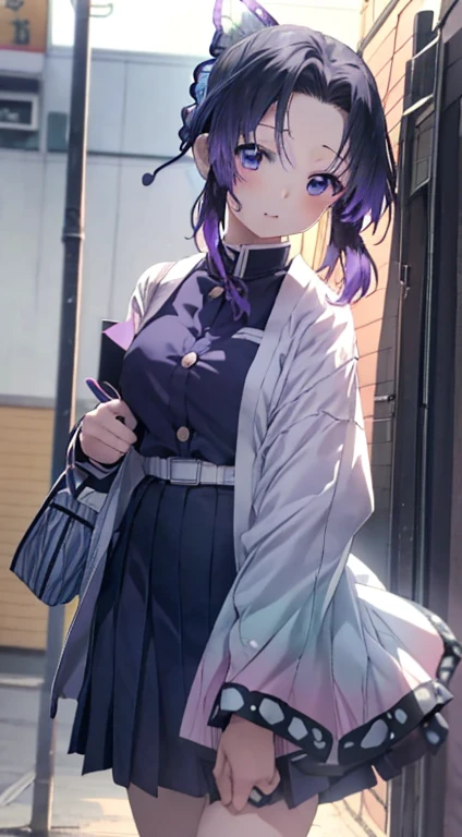 ((nsfw)), ((((最高の笑face)))), ((Open your mouth)), kochou shinobu, (((笑face,Sweat))), Peek into, ((high school student, White shirt, Short sleeve, skirt, uniform, Bag)), (((On the way home, Soft cream))), ((evening)), ((Side angle, Top view)), , (((summer))) , whole body, boost mood, Ultra-realistic 8K CG,masterpiece,, ((Highly detailed background,Delicate pattern,Intricate details, Fine and beautiful eyes)),The best quality in the best condition,とてもとてもとても詳細なface, Highly detailed eyesとface,Highly detailed eyes,kochou shinobu,Multicolored Hair,No bangs,Hair Intake,, Purple eyes,,butterfly,band,(熱band庭園:1.2),Purple Flower,mostly cloudy null,Tyndall effect,slope_null,face,beautiful null,,Seductive posture,(Medium chest:1.3), woman,15 years old