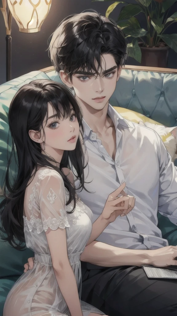 A young Caucasian man and a young Caucasian girl sit on a sofa in an apartment with several cats.. , แมวอยู่บนตัก , แมวสีดำ, แมวสีขาว
black hair, highest resolution, detailsมาก, quality, detailsสูง, details, qualityที่ดีที่สุด, Anatomically correct, high resolution model,