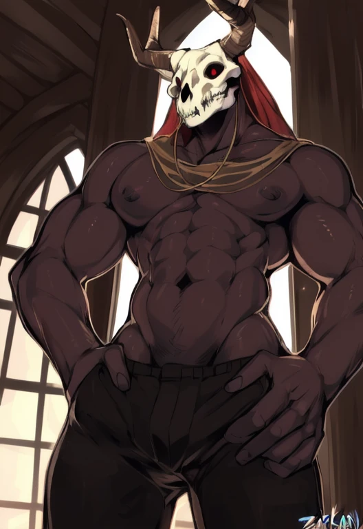 Extremely accurate Lora Elias Ainsworth (Ancient Magus Bride) (Character), skull head,male, solo , full body, (lay down on side, perineum, balls), back view, completely black body, ass view ,(anal masturbation, disembodied penis, anal penetration) , (((ahegao))), tongue out, saliva