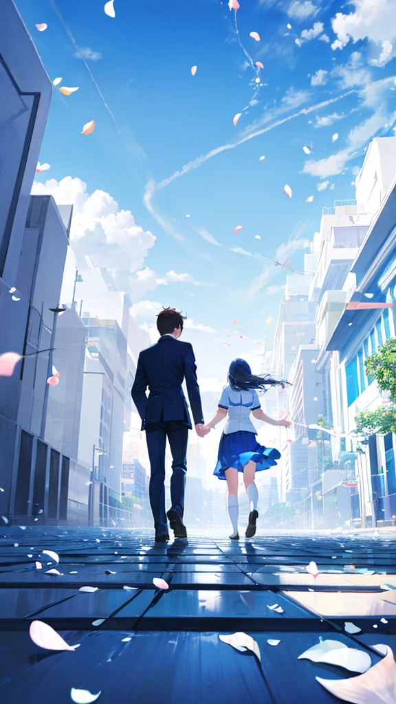 anime couple standing on rocks looking at a bridge in the distance, guweiz and makoto shinkai, ross tran and makoto shinkai, your name movie style, makoto shinkai cyril rolando, in style of makoto shinkai, sakimichan and makoto shinkai, ilya kuvshinov landscape, your name