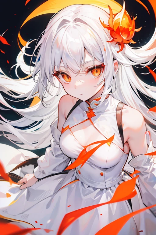 white hair、Orange Eyes、ember、White Dress