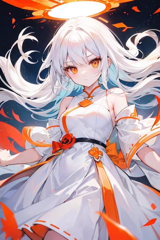 white  hair、Orange Eyes、ember、White Dress