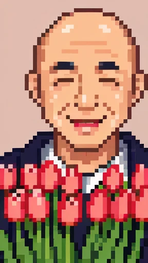 Tulips, 63 years old, Japanese men, baldness, A big smile