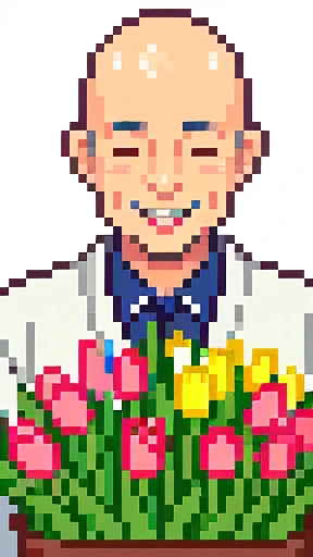 Tulips, 63 years old, Japanese men, baldness, A big smile