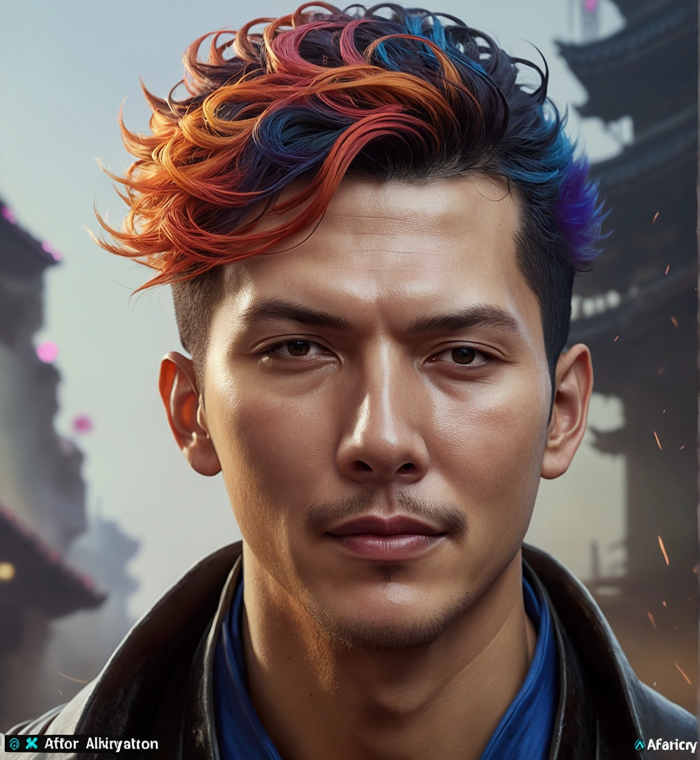 Create a samurai character related to a video game with a realistic background