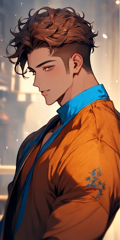 handsome 24 years old boy with brown curly hair and small lips long nose