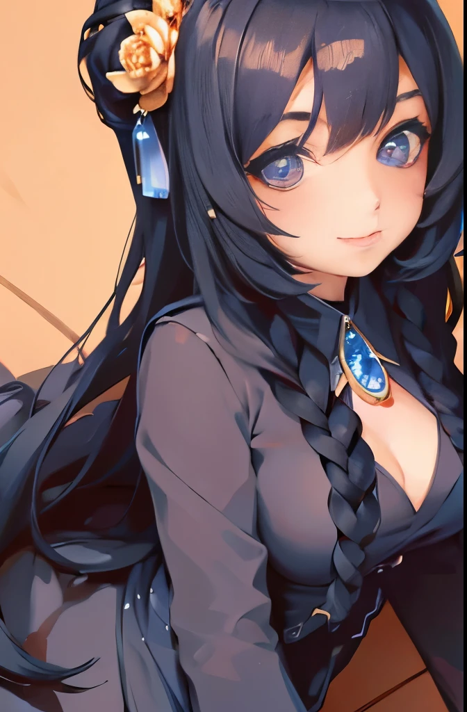 masterpiece, best quality, 1girl, solo, (( female)), round pupils, long hair, hair, princess, black dress, fantasy, happy, looking at viewer, cartoon, anime, (oil painting)