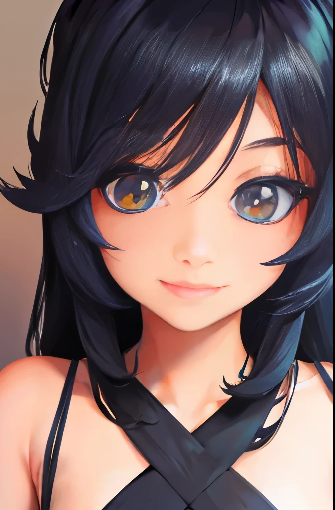 masterpiece, best quality, 1girl, solo, ((mature female)), round pupils, long hair, hair, princess, black dress, fantasy, happy, looking at viewer, cartoon, anime, (oil painting)