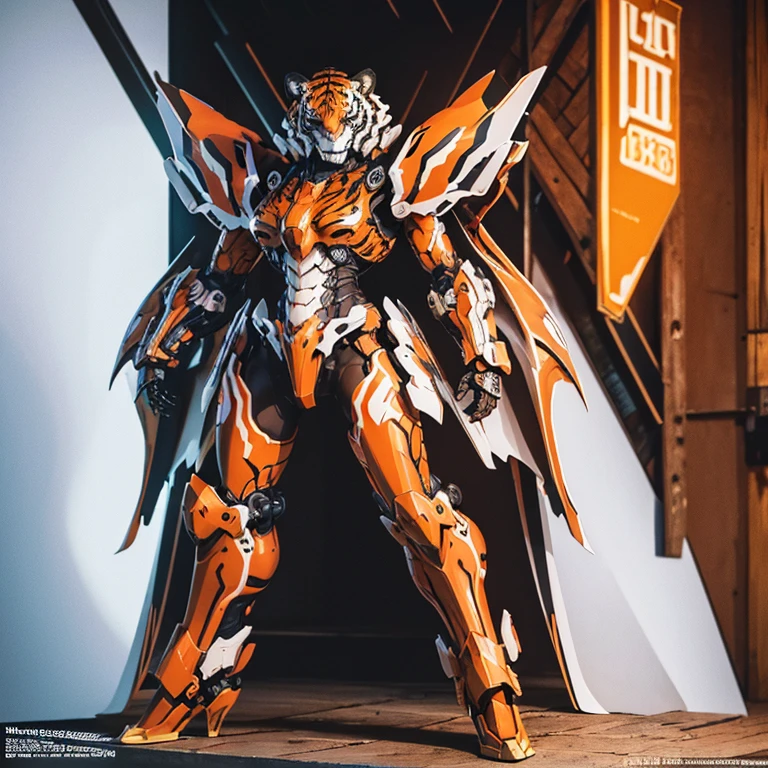 full body, Exposed breasts, Shortcuts, Brown Hair, Tiger-themed mecha, High resolution, accurate, Anatomically correct, 最high quality, detail, 高いdetail, high quality, Multiview, Exposed shoulders, Exposed Skin, Neon Light,