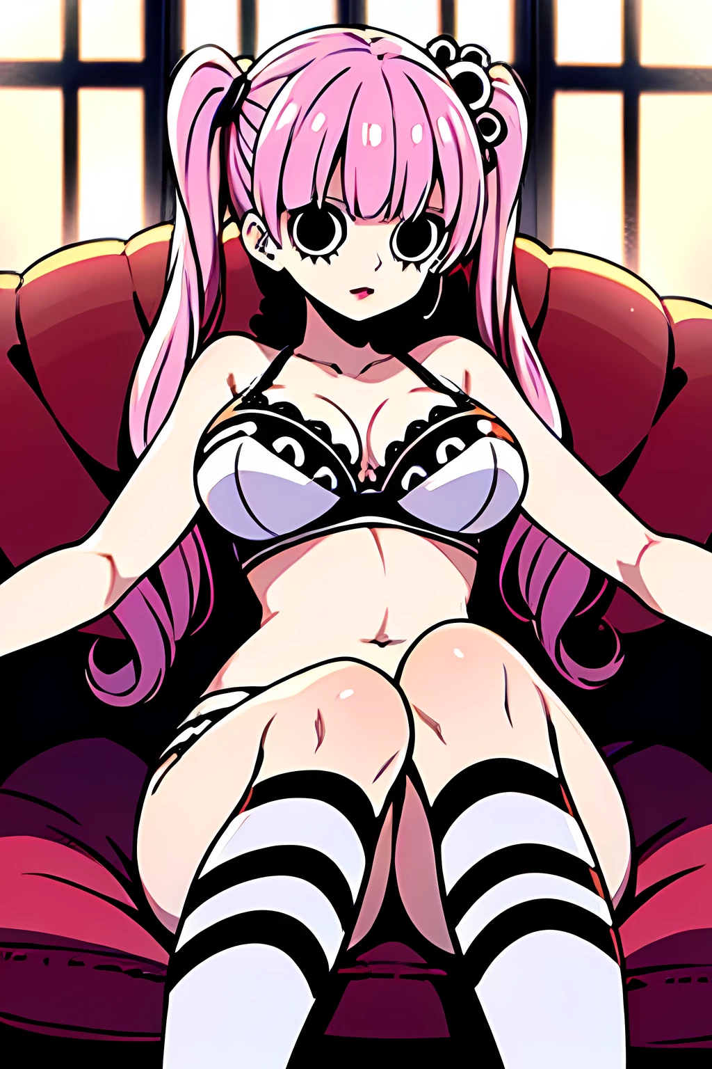 Perona(one piece), best quality, very aesthetic, best illustration, bra, panties, sox,