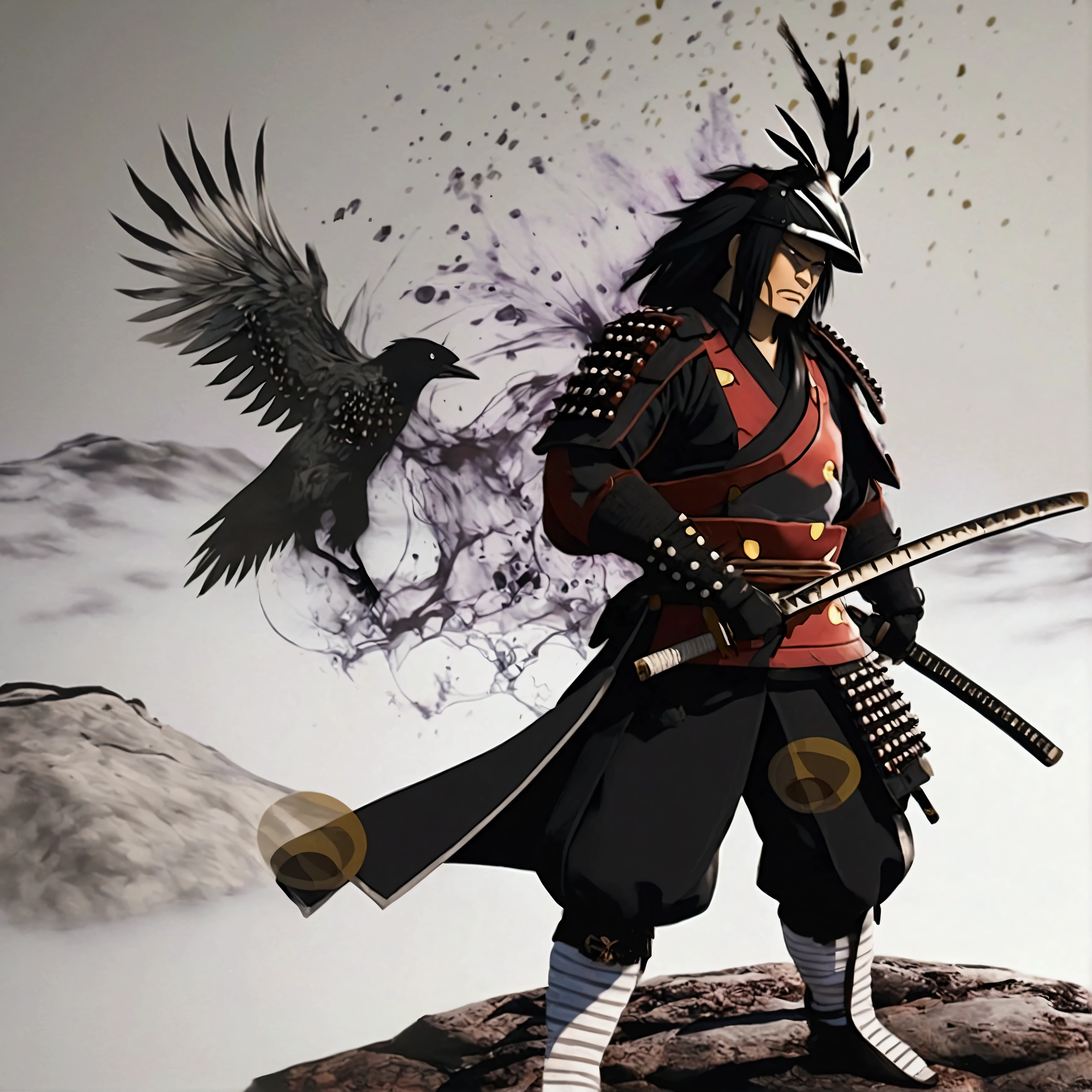 Create a samurai character related to a video game with a realistic background