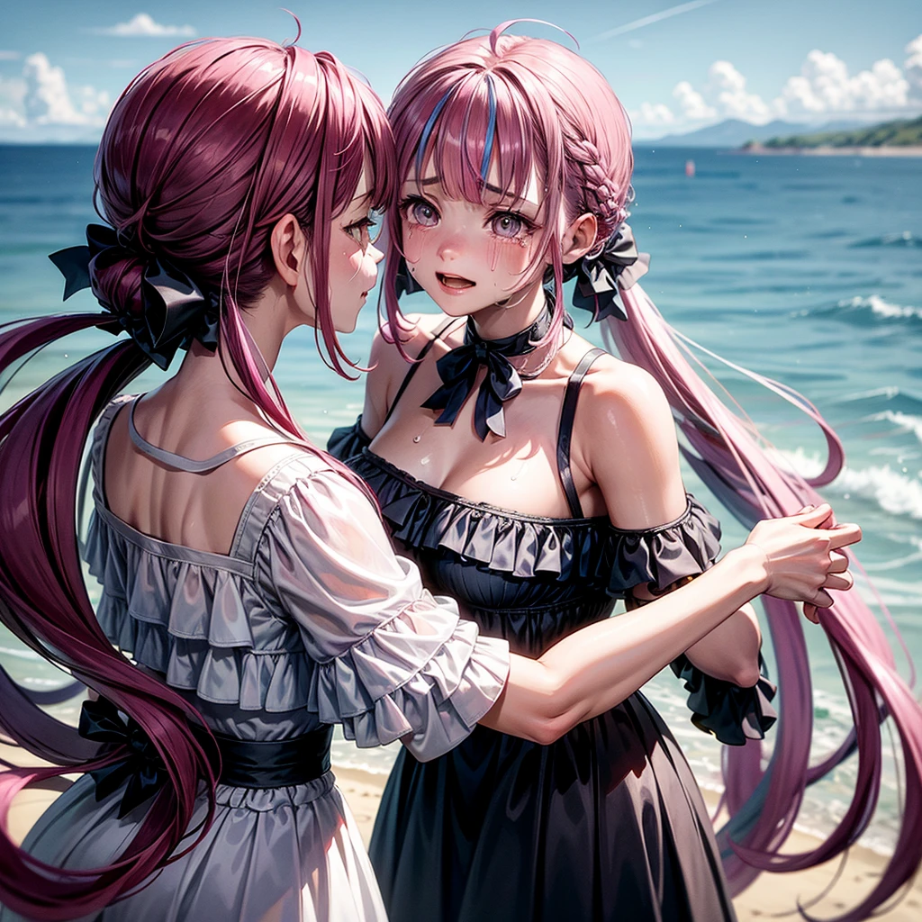 at the seaside,There is a train behind,Leave with your back to the camera,with tears,with tearsSmile,cry