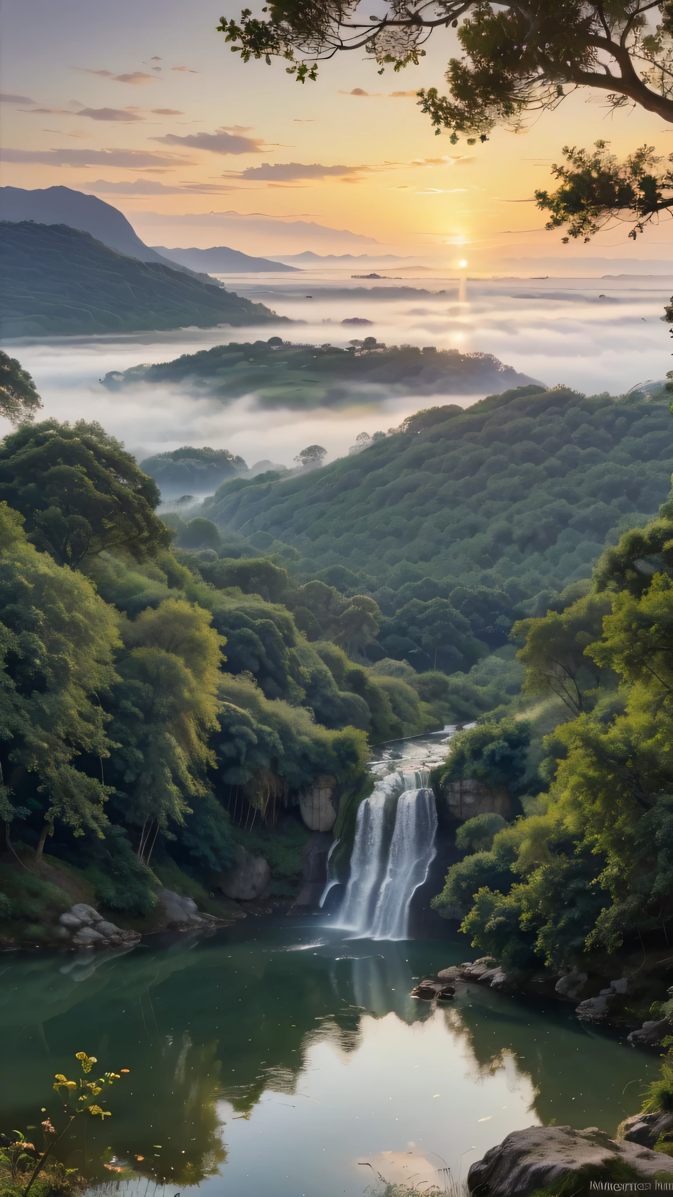 (best quality, 4k,8k, high, masterpiece: 1.2), highly detailed, (realistic, photorealistic, photo-realistic: 1.37), houses, mountains, waterfalls, rice fields, sunsets, lakes, flowers, beautiful views, peaceful atmosphere, stunning views, calm colors, reflections on the water, vibrant flora, coconut trees, serene moments, natural harmony, blue skies, majestic peaks, gentle waterfalls, natural beauty, sunlight that penetrates the trees, calmness in the air, interesting paths, beautiful atmosphere, dreamlike views, distant horizons, painting-like panoramas, warm soft light, calm waters, misty textures, towers over the landscape, stunning views, hidden oases, melancholic colors , serene sunset, serene surroundings, bursts of color ,dancing in the wind, blending with the surrounding environment.