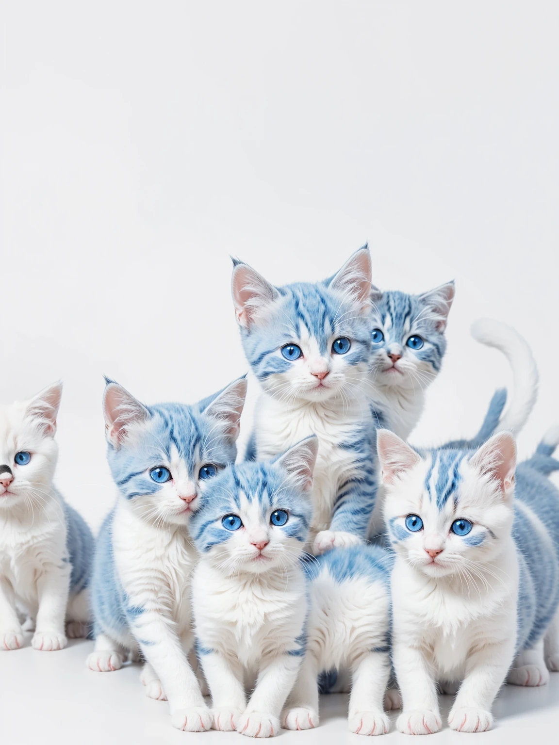 Blue and white kittens on white mu white background