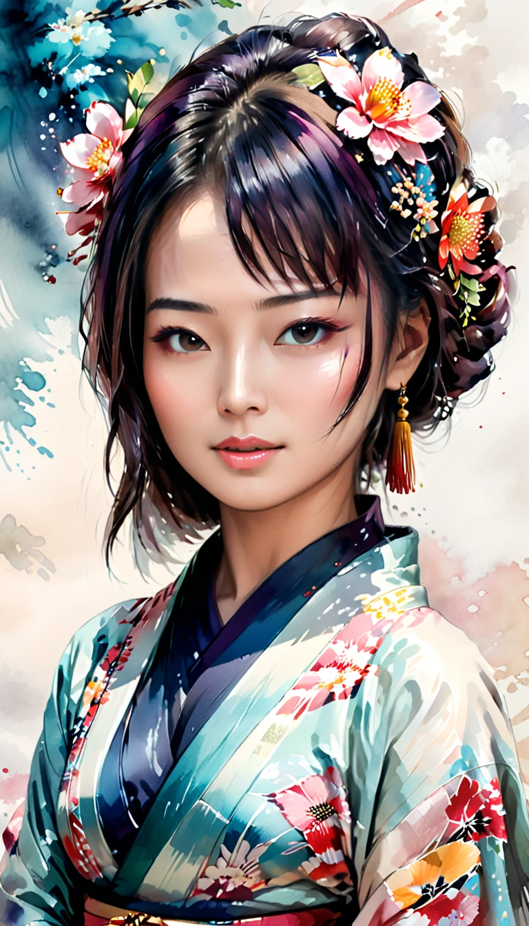 painting of a Japanese woman with a kimono, art of alessandro pautasso, in style of digital illustration, watercolor artstyle, epic portrait illustration, beautiful art uhd 4 k, color portrait, detailed color portrait, watercolor style, stunning digital illustration, gorgeous digital art, colorfull illustration, watercolor digital painting, beautiful digital artwork, style digital painting