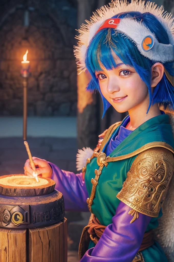 A 16 years old japanese girl,(dragonquest sage,(dq3:1.5)),healing Magician,beautiful detailed eyes,beautiful detailed lips,extremely detailed face and eyes,long eyelashes,cutie smile,fantasy,medieval,magic,medieval castle,landscape,art,digital painting,cinematic lighting,vibrant colors,dramatic lighting,realistic,photogenic,masterpiece,4k,best quality