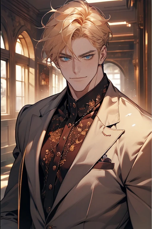 (tmasterpiece, high resolution, ultra - detailed:1.0), (1 boy, Young male, masculine face), Perfect male body, tall and strong, Adult male, Delicate eyes and delicate face, Extremely detailed CG, Unity 8k wallpaper, Complicated details, Detailed face, (blond hair, messy hair, serious faces, white shirts,Bad students), (frown,evil smile:1.3), stad in school corridor, street style, color difference, Depth of field, dramatic shadow, Ray tracing, Best quality, Cinematic lighting, offcial art,Portrait