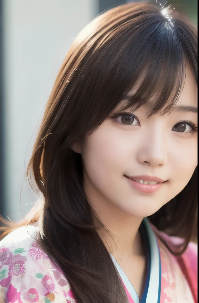 best quality, face focus, soft light, ultra high res, (photorealistic:1.4), RAW photo, Shinozaki Ai, white skin, kawaii,
1 Japanese girl, solo, cute, (smile), (pupil, lights in the eyes), detailed beautiful face, Medium-sized breasts,(high resolution detail of human skin texture),(long hair),(portrait), pink traditional kimono,