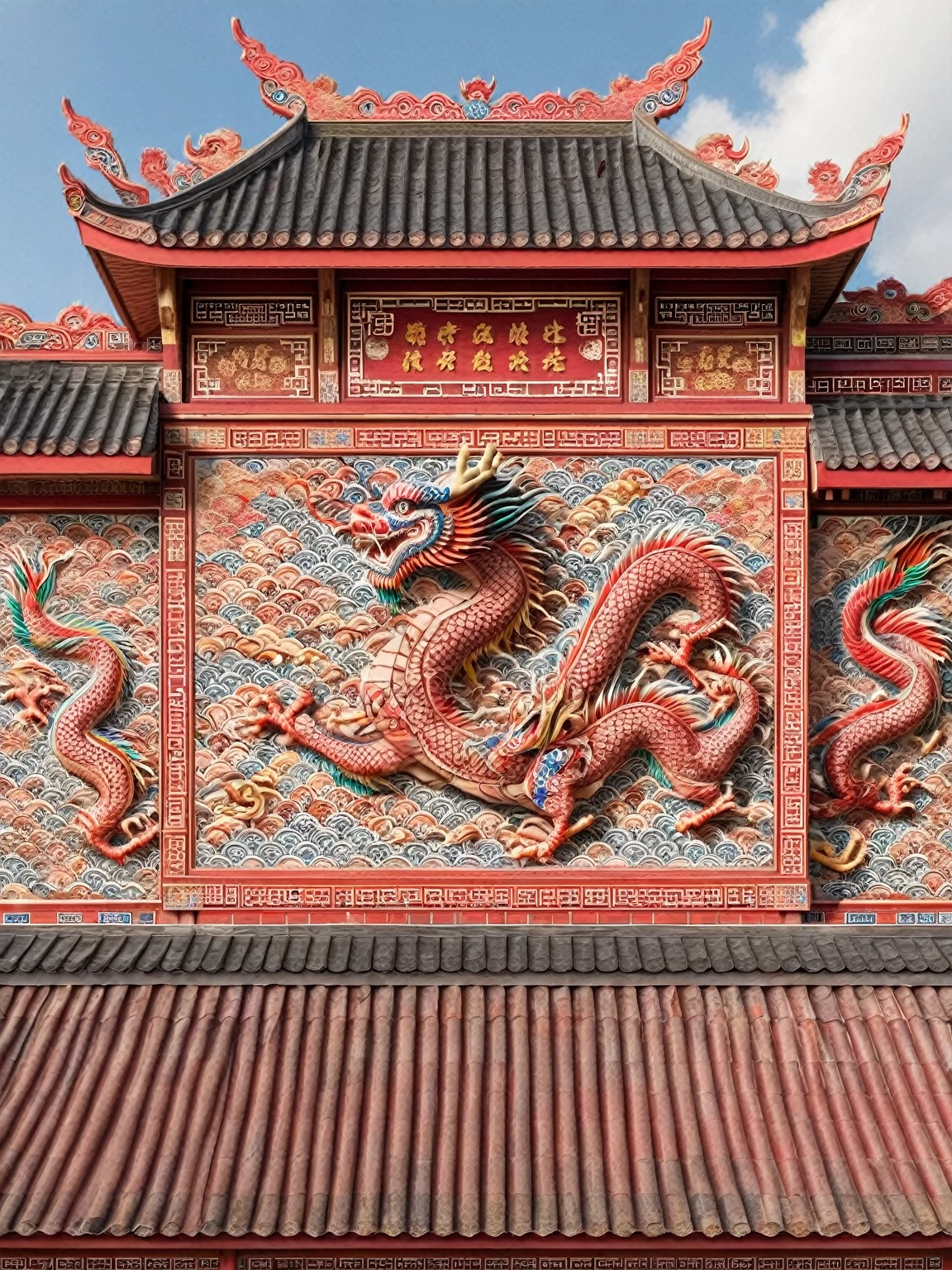 Red high wall with Chinese style tiled roof