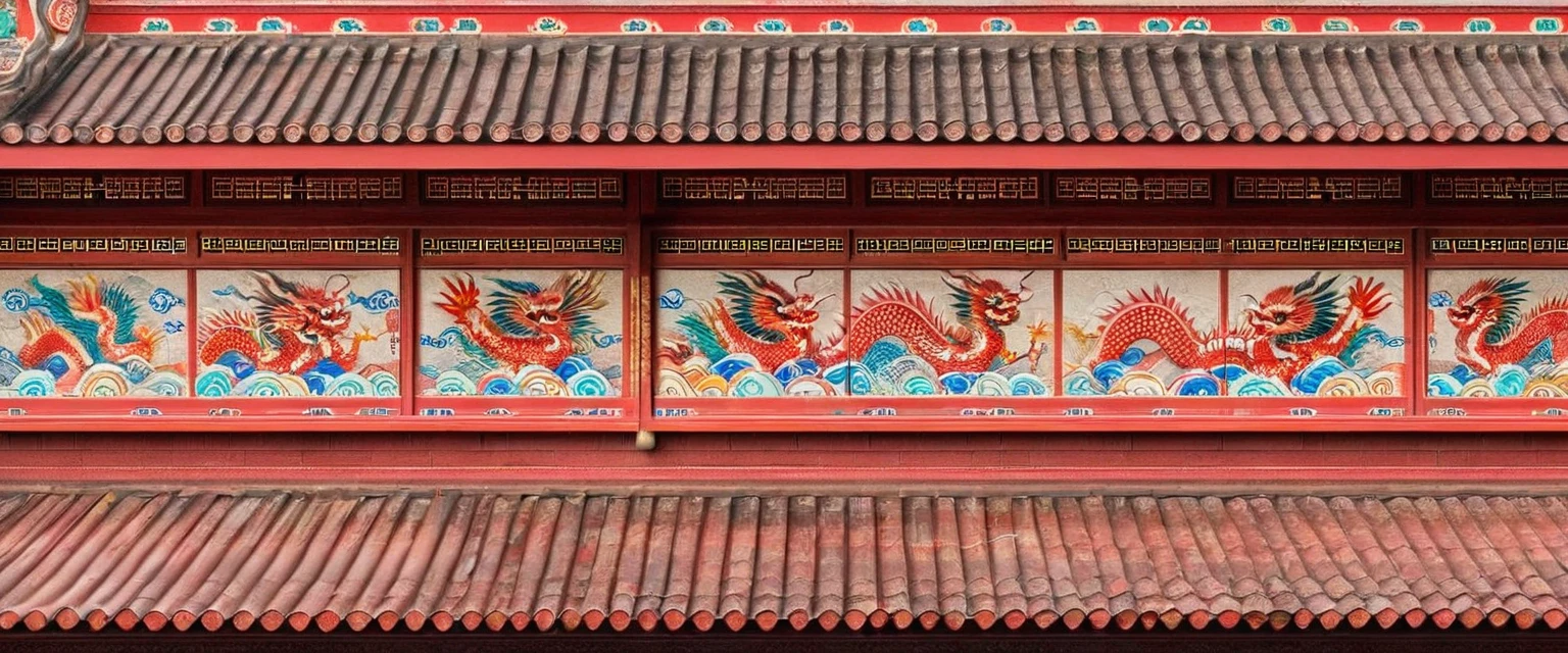 Red wall with Chinese-style tile roof