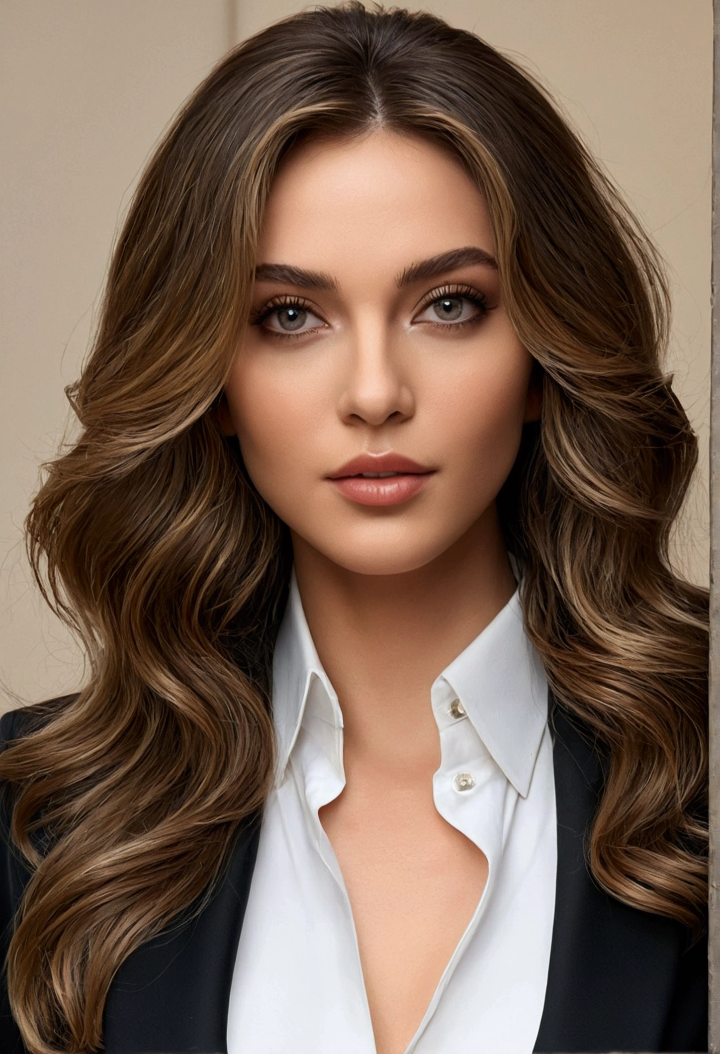 ((best quality)), ((masterpiece)), (detailed), perfect face, perfect detailed eyes, perfect detailed face, ultra-detailed nose, rich waist-length hair, suit，Moist eyes, Brilliance, Gorgeous women, high-class prostitutes