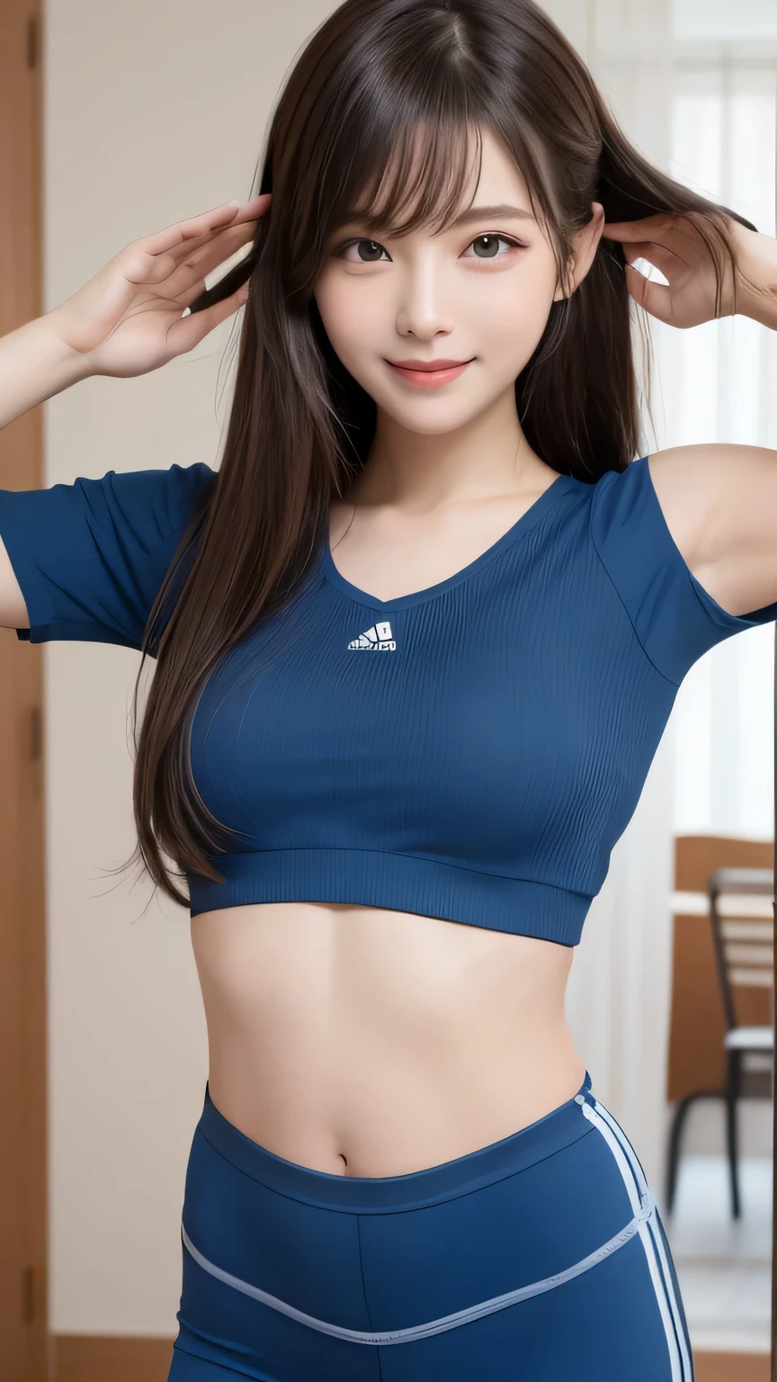 Best image quality (8k, High resolution, masterpiece: 1.2), Very detailed, Random Hairstyles, 26-year-old woman,
Extraordinary beautiful girl、Cute and beautiful face details、(Dealing with the Children_v1:0.008)、
score_9, score_8_upper, score_7_upper,
situation: Received training from an experienced producer、Skill-honing scenes。
clothing: Comfortable training clothes and simple hairstyles。
Pause: Practicing dance moves in front of the mirror、Taking the producer's instructions seriously。
Camera angle: I caught the two of them in the mirror.、A composition that evokes the process of growth。
,Active stop temporarily ,
On her side、The thunder danced。
Focus on the upper waist
, Random cute poses ,Big eyes ,Puffy eyes , Heart pupil, blush , Big shy smile , salute