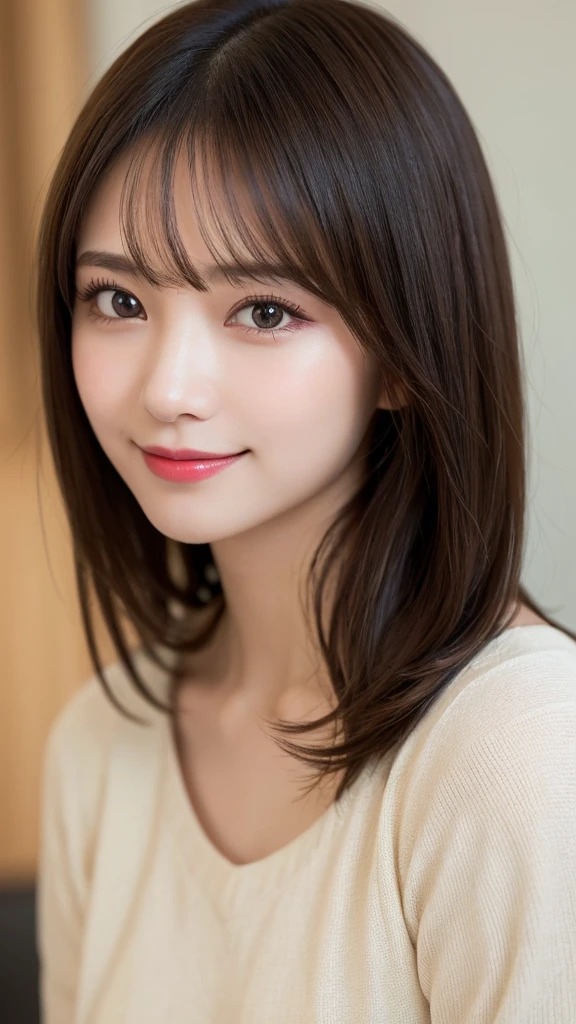 Tabletop, Highest quality, shape, Very detailed, In detail, High resolution, 8k wallpaper, Perfect dynamic composition, Beautiful attention to detail, ランダムなcute髪,,Natural color lip, Bold sexy pose,smile、20-year-old girl、cute、sexy shot looking at camera,常にBlur the background,Perfect and beautiful face,Photograph only the face,Beautiful and elaborate face、Slim face and shape,Big eyes、Putting on gal makeup,Blur the background,Blur the background,Face close-up