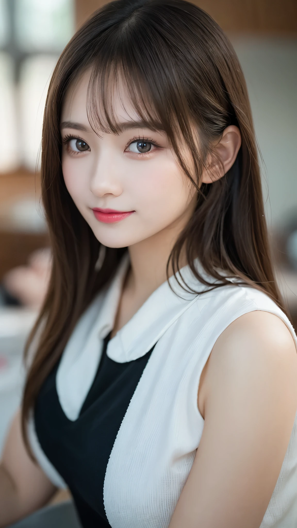 Tabletop, Highest quality, shape, Very detailed, In detail, High resolution, 8k wallpaper, Perfect dynamic composition, Beautiful attention to detail, ランダムなcute髪,,Natural color lip, Bold sexy pose,smile、20-year-old girl、cute、sexy shot looking at camera,常にBlur the background,Perfect and beautiful face,Photograph only the face,Beautiful and elaborate face、Slim face and shape,Big eyes、Putting on gal makeup,Blur the background,Blur the background,Face close-up