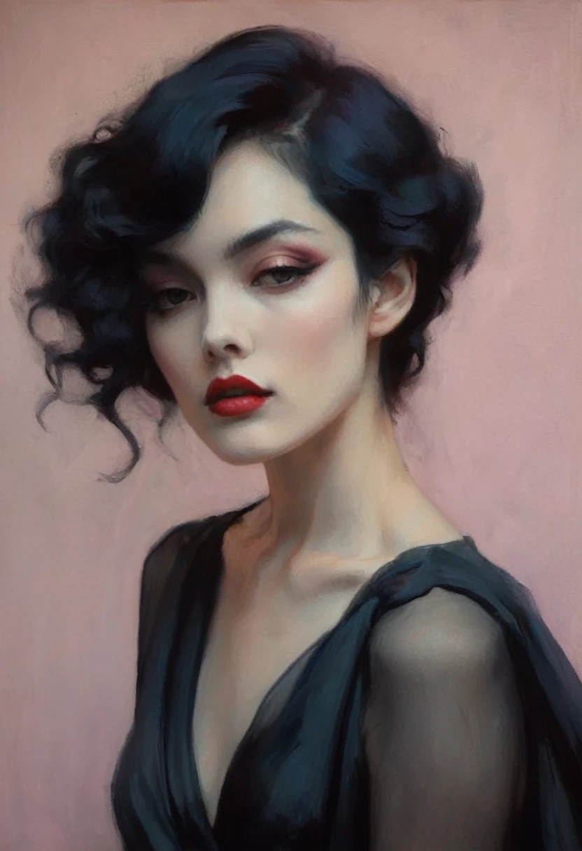 chiaroscuro technique on sensual illustration of an elegant 1980s woman, vintage beauty, eerie, the model draped in flowing, thick oil painting, by Hannah Dale, by Harumi Hironaka, extremely soft colors, vibrant, highly detailed, malcolm liepke painting, oil on canvas, high contrast, dramatic, refined, tonal, Create high contrast between light and shadow