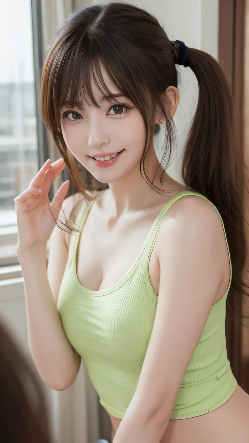 Best image quality (8k, High resolution, masterpiece: 1.2), Very detailed, Random Hairstyles, 26-year-old woman, 

Extraordinary beautiful girl、Cute and beautiful face details、(Dealing with the Children_v1:0.008)、


score_9, score_8_upper, score_7_upper, 
situation: Received training from an experienced producer、Skill-honing scenes。
clothing: Comfortable training clothes and simple hairstyles。
Pause: Practicing dance moves in front of the mirror、Taking the producer&#39;s instructions seriously。
Camera angle: I caught the two of them in the mirror.、A composition that evokes the process of growth。


,Active stop temporarily ,
On her side、The thunder danced。
Focus on the upper waist


, Random cute poses ,Big eyes ,Puffy eyes ,  Heart pupil, blush  , Big shy smile , salute

　

