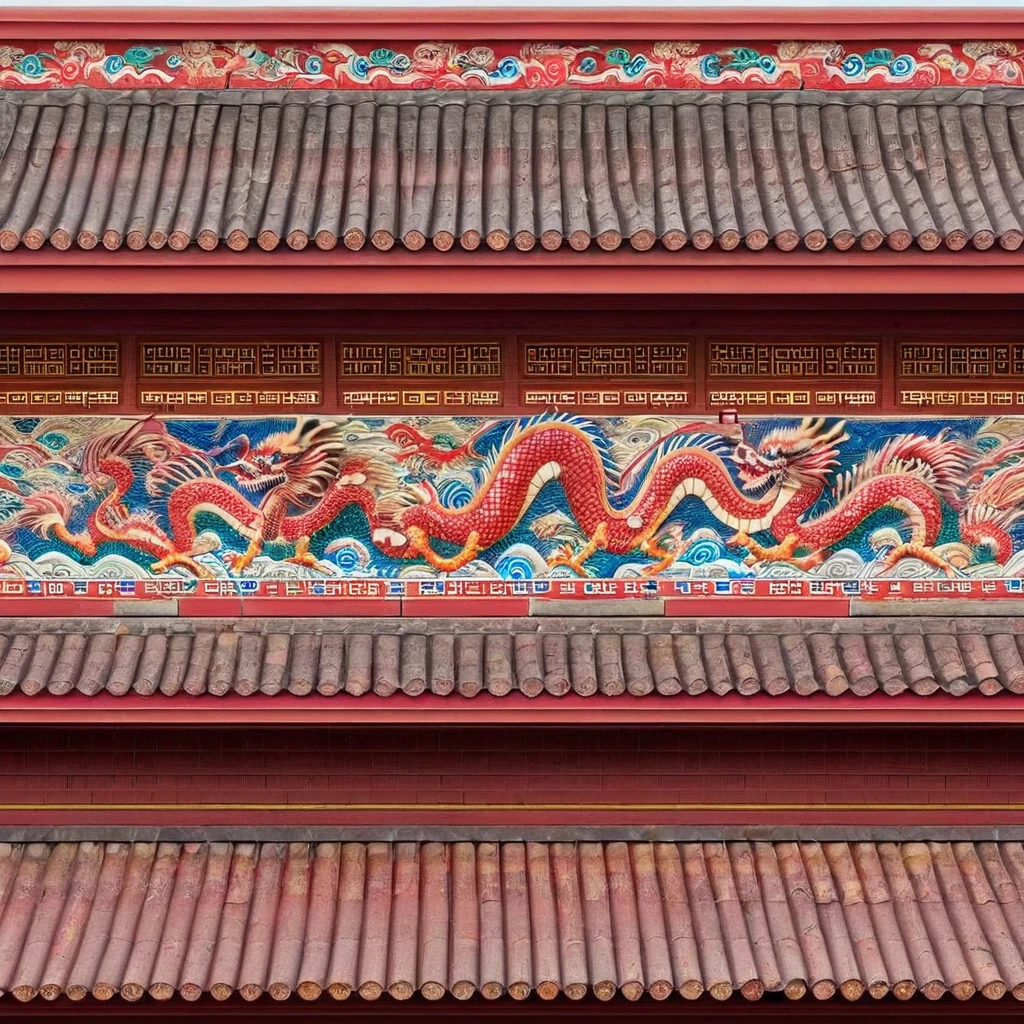 Red wall with Chinese-style tile roof