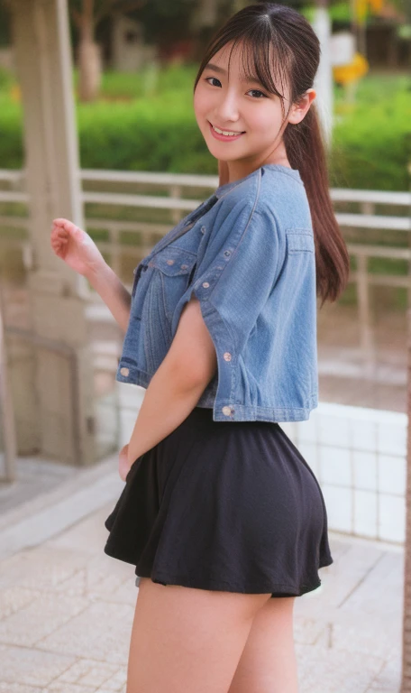 ((Highest quality)), ((masterpiece)), (detailed),15-year-old Chinese Mongolian､Perfect Face, Baby Face、Chubby girl, Chubby Cheeks, Thick arms, mini skirt , Big breasts、Big Ass、Tight clothing, Mature Woman, Thick thighs, Full Vidi View, sneakers, Brightly colored clothes, ultra hyper high resolution 