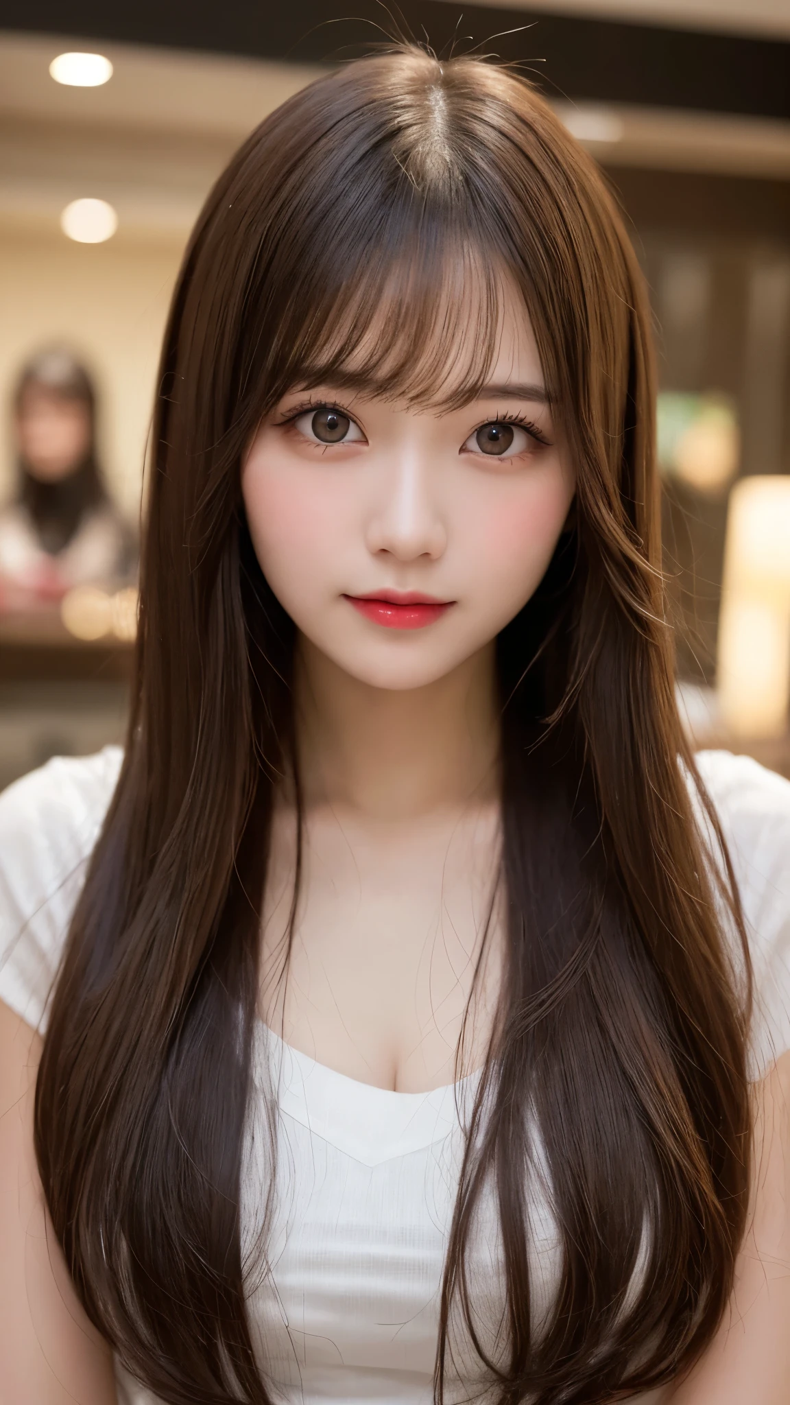 Tabletop, Highest quality, shape, Very detailed, finely, High resolution, 8k wallpaper, 完璧なダイナミックな構shape, Beautiful and detailed, ランダムなcute髪,Small breasts,Natural color lip, Bold sexy pose,smile、20-year-old girl、cute、Looking into the camera,Always blur the background,Perfect and beautiful face,Photograph only the face,Beautiful and elaborate face、Slim face and figure,Big eyes、Putting on gal makeup