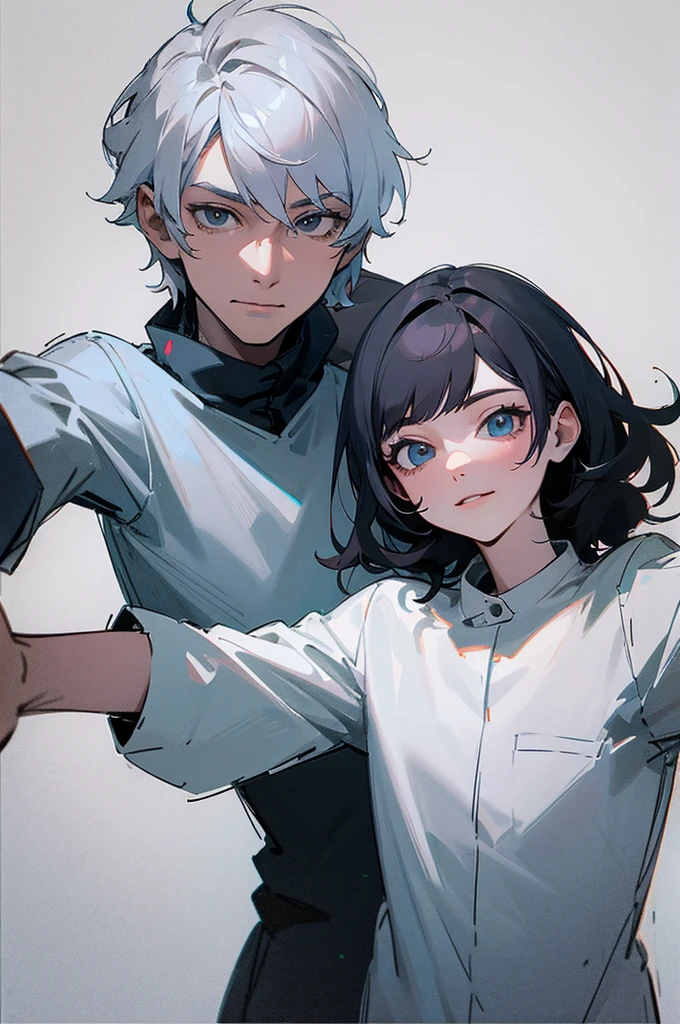 Generate a drawing of a person taking a selfie with another person