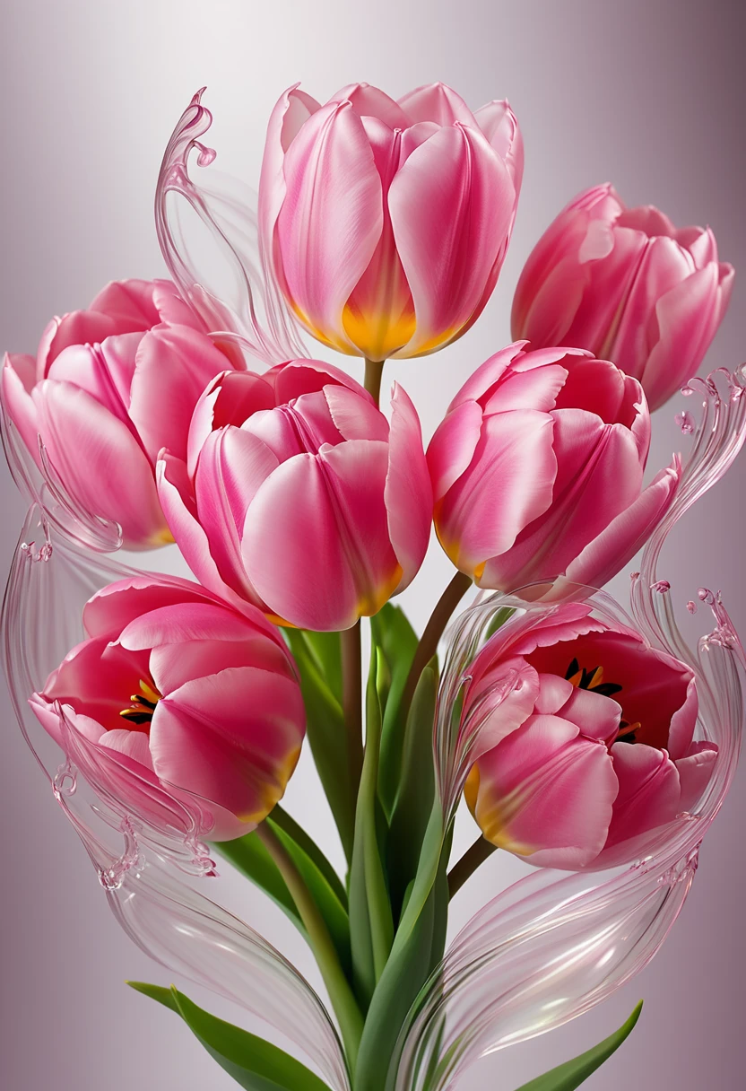  ( Anatomically perfect) Nobody A bouquet of pink transparent tulips close-up art masterpiece interweaving of light Tyndall effect shows the interweaving and interweaving of light，Their shapes and refraction of light evoke wonder and excitement。

                           Fantasy visual effects masterpiece, fair. lifelike, Master art masterpiece photo quality.Ultra high quality


                        

                      