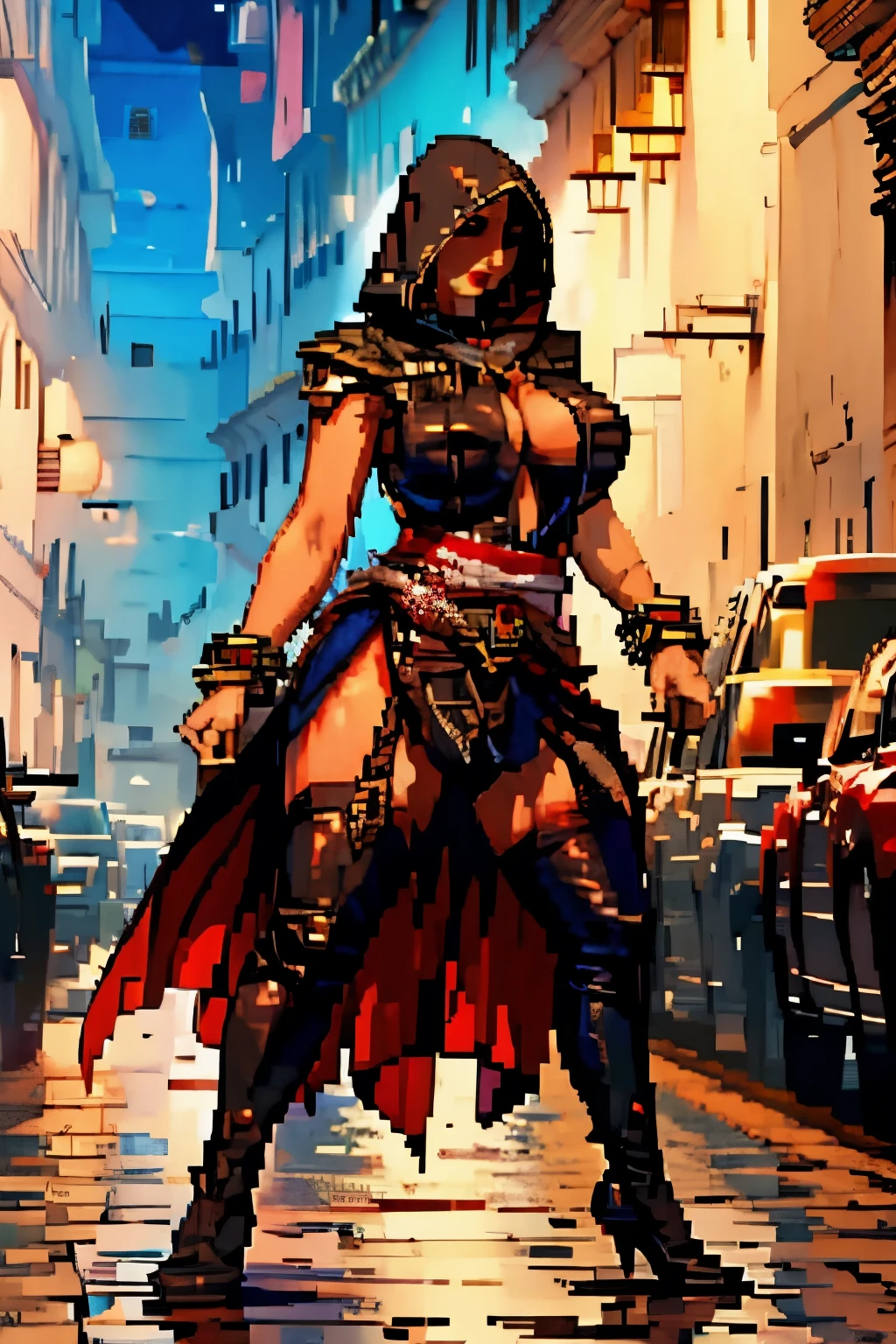 The woman, poca CLOTHES, CLOTHES, knee high boots, Bracelets on the legs, socks, stockings, Florence in the background, Florence, ((evening, night,)) renaissance, very detailed birth, Realistic long-term photography., 4k, by the wide, brown hair, By the chestnut, Red lips,(((hood, hood)), ((shocks, garagantilla)),bracelet, sexy,red lips, brown eyes, big breasts, big breasts, Lucia Auditore